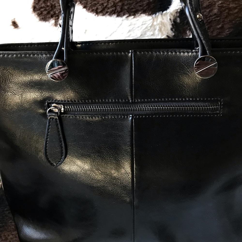 🔥 Black Top Handle Faux Leather Tote Bag With Removable Strap 🔥 - Picture 5 of 16